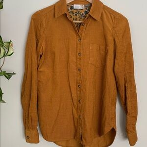 Anthropologie Golden Corduroy Shirt with Floral Lining